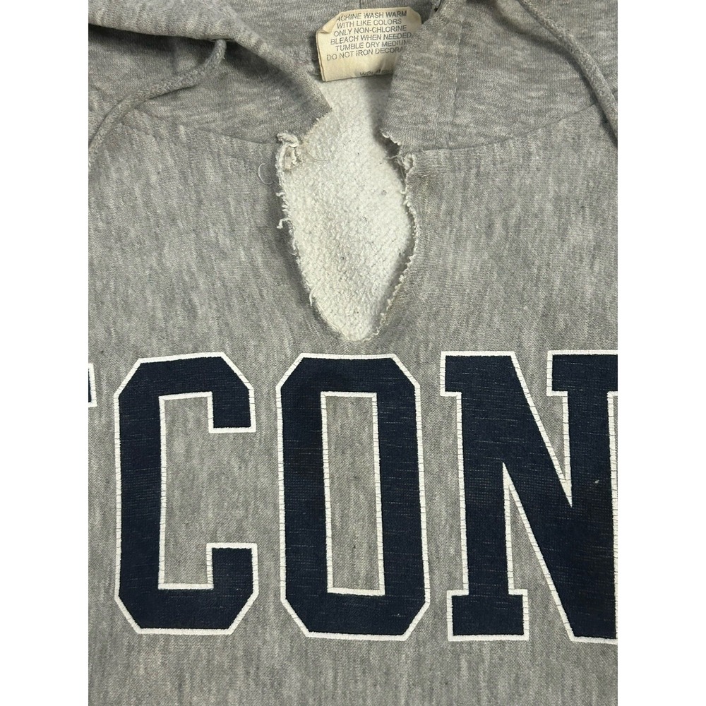Vintage UConn Huskies Pro-Weave Hoodie Grey Medium Distressed College Sweatshirt - Picture 5 of 6